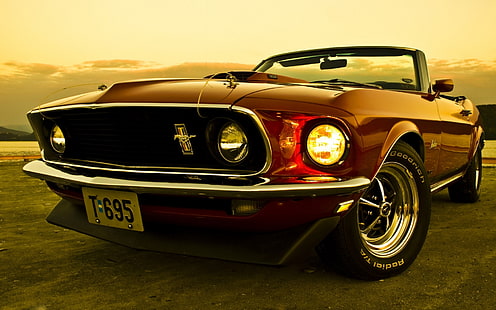 Ford Mustang convertible rojo, Ford Mustang, coche, vehículo, Ford, coches rojos, Fondo de pantalla HD HD wallpaper