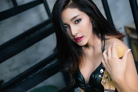 Koko Rosjares, Asian, model, Thailand, brunette, long hair, green eyes, HD wallpaper HD wallpaper