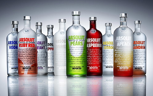 bouteilles en verre, vodka, Absolut, alcool, bouteilles, Fond d'écran HD HD wallpaper
