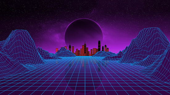 Music, The city, Stars, Neon, Planet, Space, Background, Electronic, Synthpop, Darkwave, Synth, Retrowave, Synth-pop, Sinti, Synthwave, Synth pop, JohnLeePee, HD wallpaper HD wallpaper