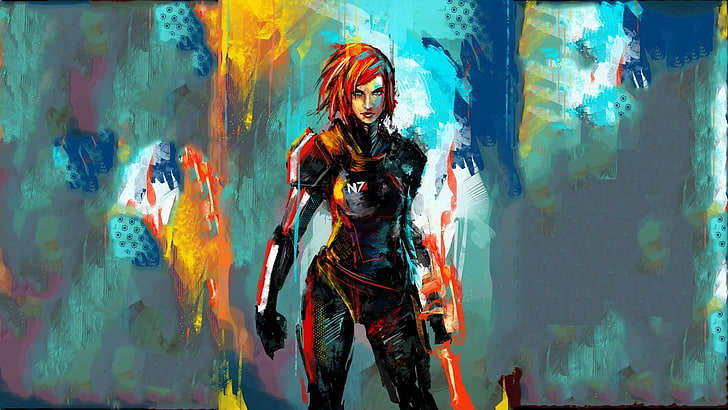 kvinnamålning, Mass Effect, Mass Effect 3, Commander Shepard, videospel, HD tapet