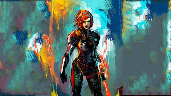 lukisan wanita, Mass Effect, Mass Effect 3, Commander Shepard, video game, Wallpaper HD HD wallpaper