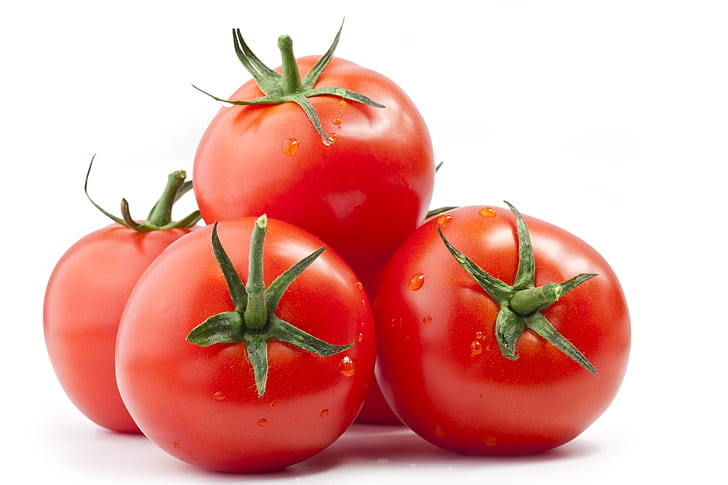 Frische, Rendering, weißer Hintergrund, Gemüse, Tomaten, Widescreen, Wassertropfen, Licht und Schatten, die reifen Früchte, glänzende Oberfläche, HD-Hintergrundbild