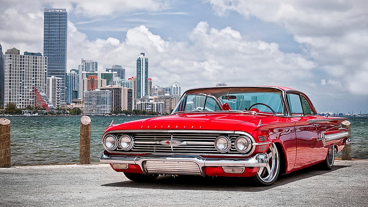 coupe merah klasik, mobil, mobil merah, Oldtimer, Wallpaper HD