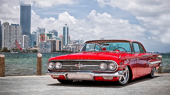 klasyczne czerwone coupe, samochód, czerwone samochody, Oldtimer, Tapety HD HD wallpaper