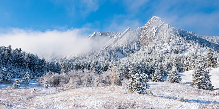 landscape, nature, winter, mountains, clouds, forest, Colorado, Boulder, HD wallpaper