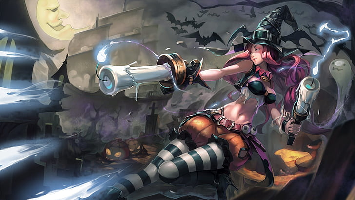 anime, arts, candle, fantasy, games, girls, grimace, halloween, holiday, league-of-legends, miss-fortune, pumpkin, HD wallpaper