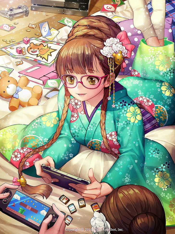 Furyou Michi ~Gang Road~, glasses, kimono, anime girls, long hair, PlayStation Vita, anime, HD wallpaper