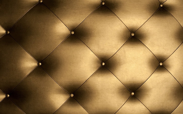 tufted gold pad, leather, surface, brightness, texture, HD wallpaper