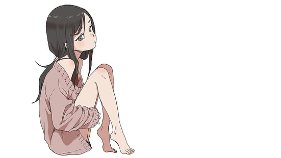 anime, manga, anime girls, simple background, minimalism, schoolgirl, sitting, HD wallpaper HD wallpaper
