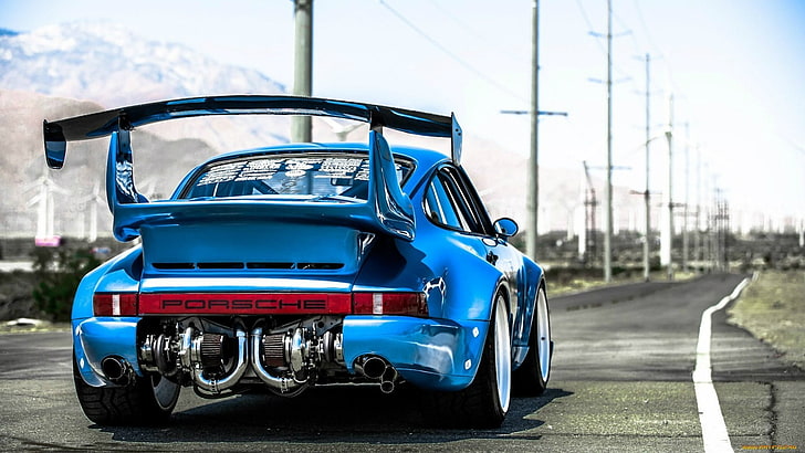 Porsche, car, blue cars, Porsche 911 Turbo, HD wallpaper