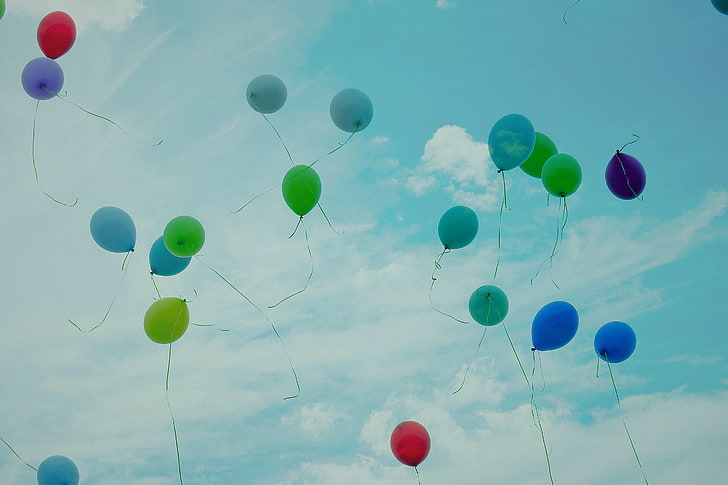 balloons, sky, flight, colorful, clouds, lightness, HD wallpaper