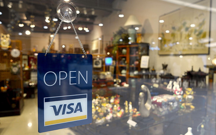 business, credit card, open, open for business, open sign, shop, sign, store, visa, visa sign, HD wallpaper