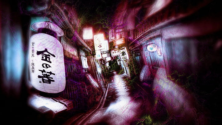 Gasse, umgeben von Gebäuden digitale Tapete, psychedelisch, LSD, HD-Hintergrundbild