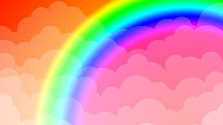 rainbow with pink clouds drawing, abstract, HD wallpaper