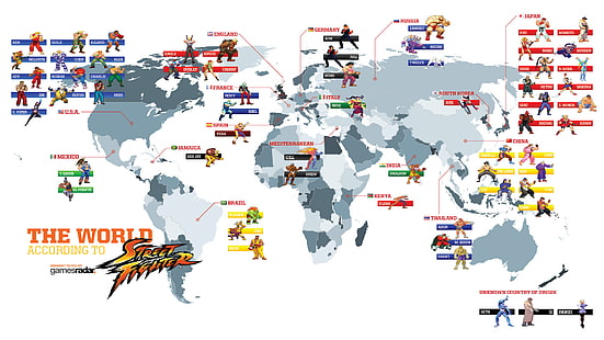 El mapa mundial según Street Fighter, ilustración de Street Fighter, Street Fighter, mapa, videojuegos, arte digital, Fondo de pantalla HD HD wallpaper