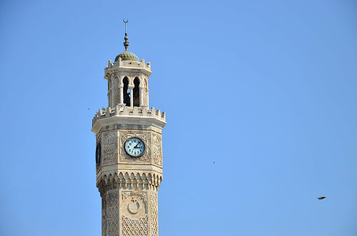 torre clook, céu azul saat kulesi izmir, HD papel de parede