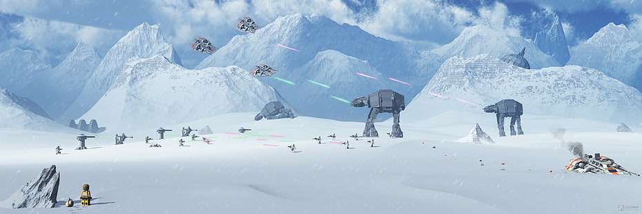artwork, atat, battle, Battle Of Hoth, Hoth, LEGO Star Wars, snow, Star Wars, HD wallpaper HD wallpaper