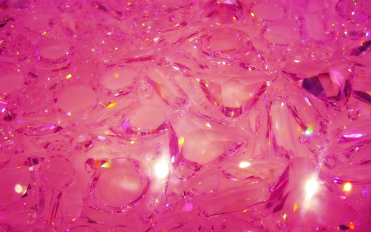 banyak es merah muda, kaca, hati, merah muda, bersinar, Wallpaper HD