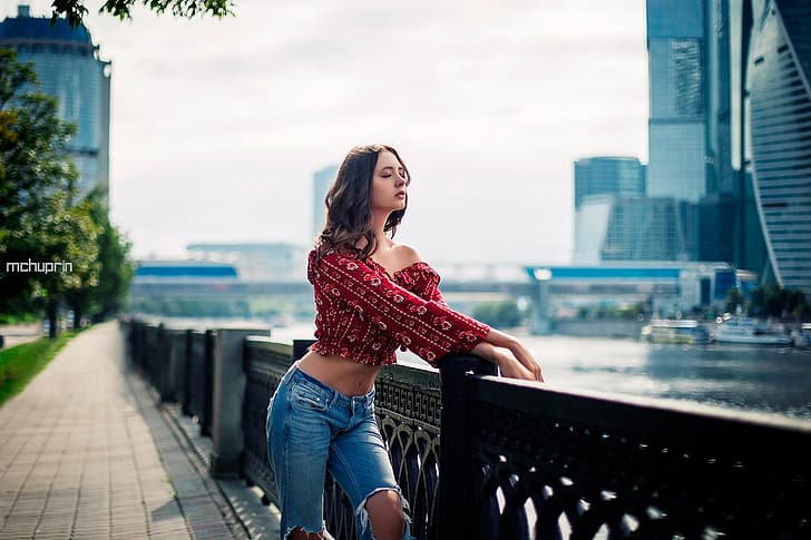 kız, şehir, model, kot pantolon, şekil, Moskova, Disha Shemetova, Maksim Chuprin, HD masaüstü duvar kağıdı