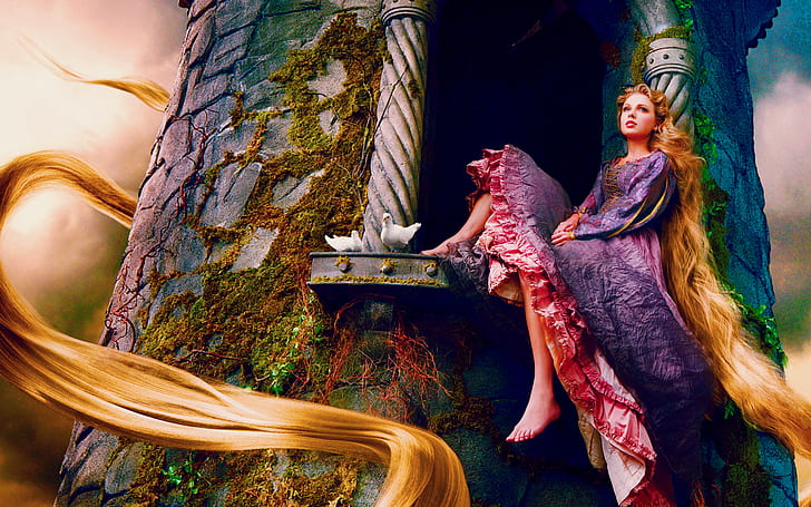 Taylor Swift as Rapunzel, rupenzel on tower poster, taylor, swift, rapunzel, HD wallpaper
