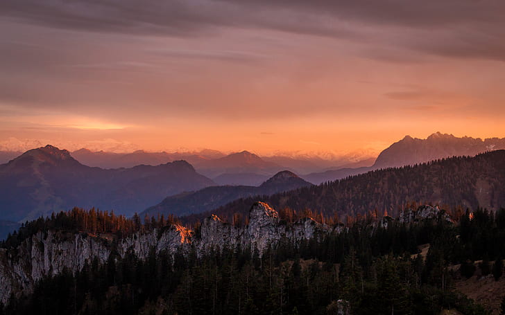 Sunset, Mountains, Dusk, 4K, HD wallpaper