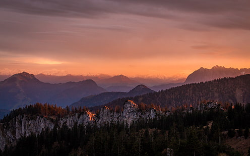 Sonnenuntergang, Berge, Abenddämmerung, 4 K, HD-Hintergrundbild HD wallpaper