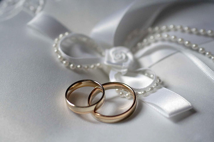 silberfarbene Bandringe, weiß, Feiertag, Ring, Hochzeit, HD-Hintergrundbild