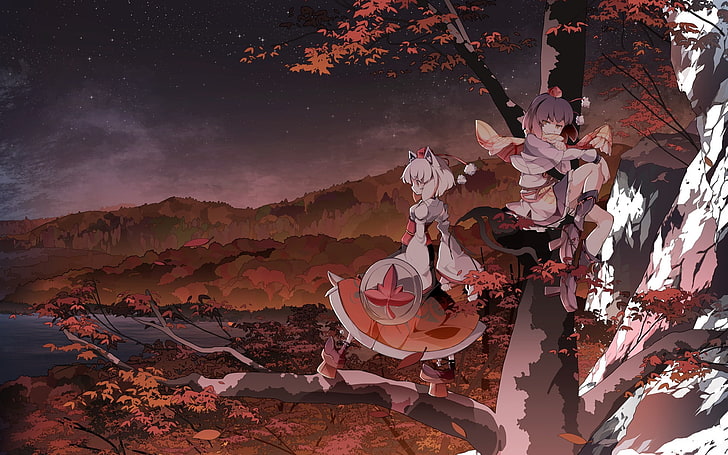 Touhou, Inubashiri Momiji, Shameimaru Aya, Okamimimi, Anime-Mädchen, Natur, HD-Hintergrundbild
