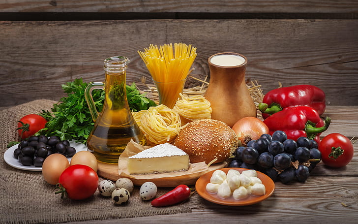 keju, sayuran, rempah-rempah, roti, pasta, Wallpaper HD