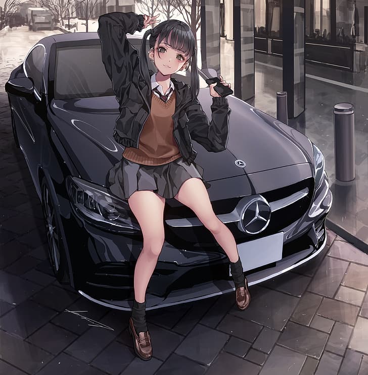 Anime girls, original characters, black cars, Mercedes Benz, KOH_Minagi, HD  wallpaper | Wallpaperbetter