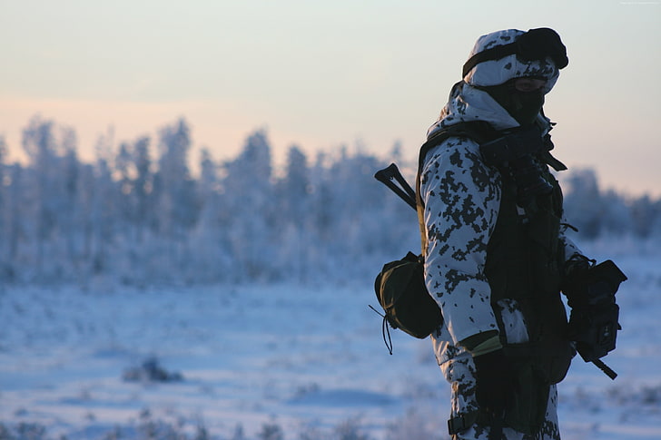 зима, сняг, Русия, войник, камуфлаж, руски въоръжени сили, HD тапет