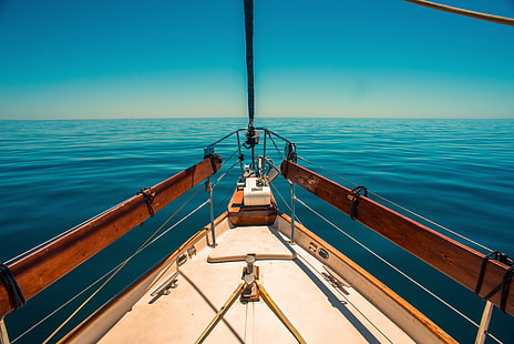 море, лодка, небо, горизонт, парусники, HD обои HD wallpaper