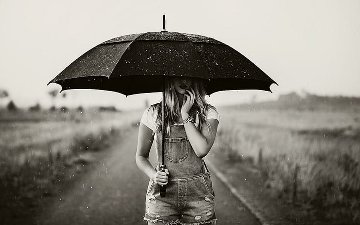 Girl Umbrella Rain Mood, girl, umbrella, rain, mood, HD wallpaper
