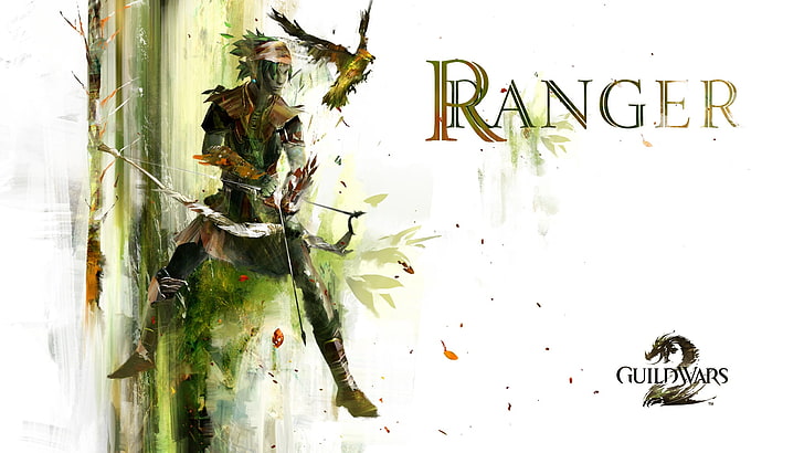 Guild War 2 Ranger wallpaper, guild wars, ranger, bow, bird, name, HD wallpaper