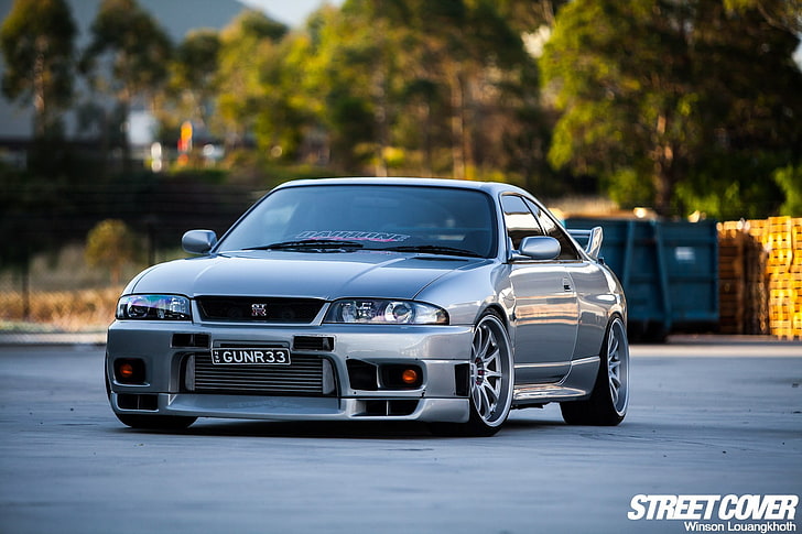 silver Nissan GT-R coupe, nissan, turbo, hjul, skyline, jdm, tuning, gtr, front, face, r33, nismo, HD tapet