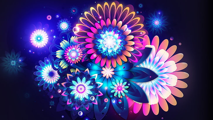 assorted-color petaled flower digital wallpaper, flowers, digital art, Rik Oostenbroek, HD wallpaper