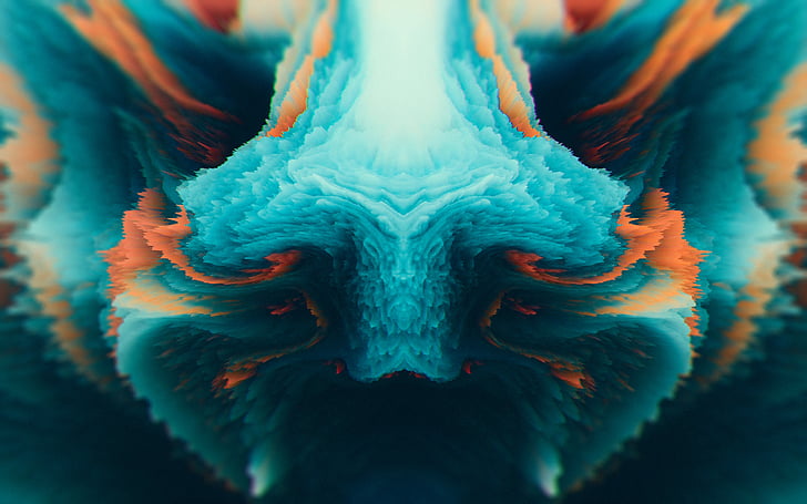 aquamarine, schwarze und orange abstrakte Malerei, Symmetrie, HD, HD-Hintergrundbild