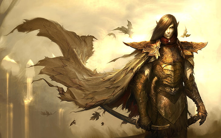 ilustração de elfo arqueiro, Disciples 3, espada, armadura, elfos, arte de fantasia, arte digital, videogame, HD papel de parede