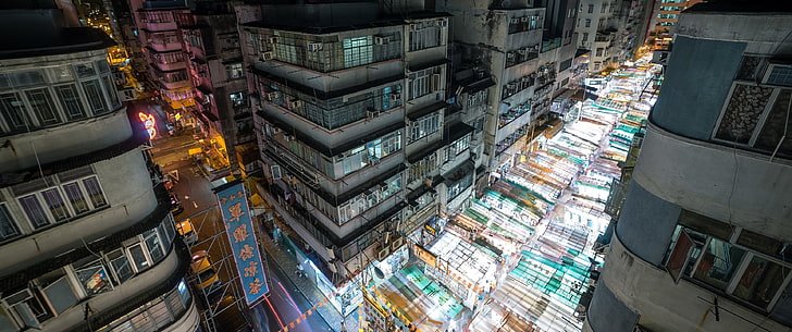 estructura de hormigón blanco, China, vista aérea, calle, urbano, ciudad, noche, Fondo de pantalla HD