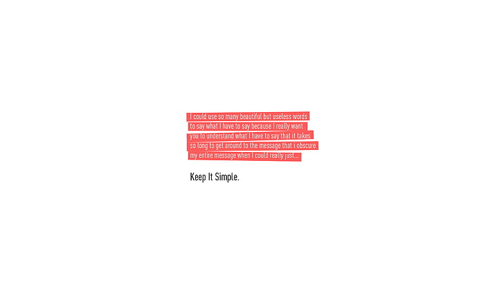 Ilustración de texto en blanco y negro, simple, cita, manténgalo simple, minimalismo, texto extraído, humor, fondo blanco, rojo, tipografía, Fondo de pantalla HD