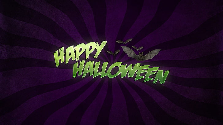 Teks Happy Halloween, Halloween, kelelawar, karya seni, Wallpaper HD