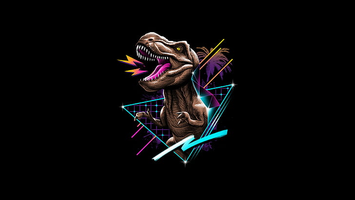 Artistik, Retro, Dinosaurus, Gelombang Retro, Tyrannosaurus Rex, Wallpaper HD