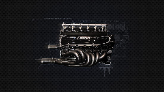 motore veicolo nero, motore, Ferrari, motore Ferrari F1, motore F1 1995, Sfondo HD HD wallpaper