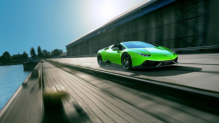 Lamborghini Huracan Spyder zielony supersamochód szybki, Lamborghini, Huracan, Spyder, zielony, Supercar, High, Speed, Tapety HD