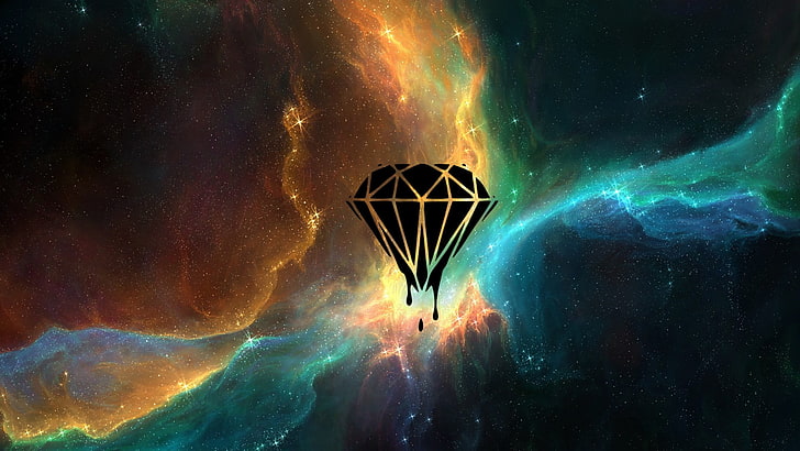 black diamond illustration, space, TylerCreatesWorlds, diamonds, space art, nebula, HD wallpaper