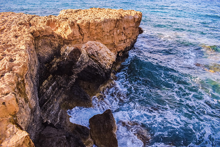 brown cliff, cape, coast, cliff, sea, HD wallpaper
