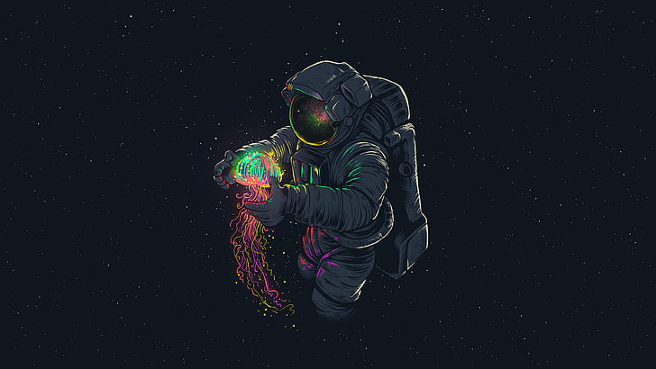 astronaut, space, black background, artwork, HD wallpaper
