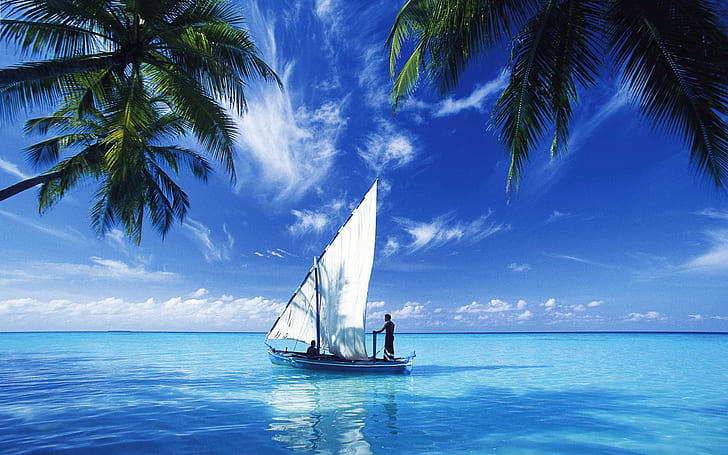 ล่องเรือเหนือมหาสมุทรอินเดียเรือใบสีขาวอินเดียเหนือมหาสมุทรแล่นเรือใบธรรมชาติและภูมิทัศน์, วอลล์เปเปอร์ HD
