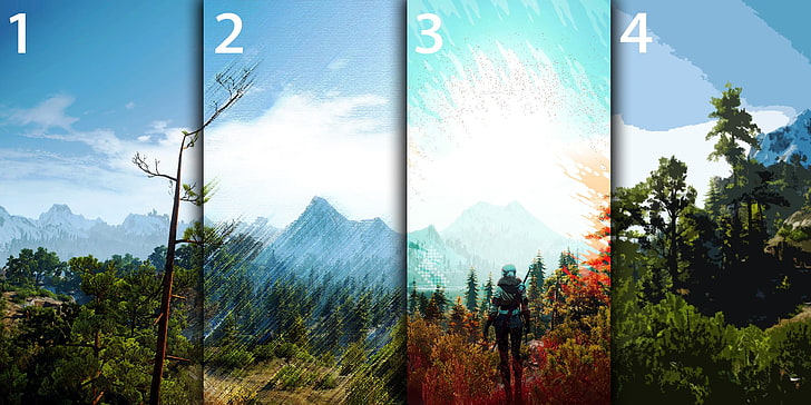 quatro pinturas em painel de clima variado, captura de tela, The Witcher 3: Wild Hunt, Ciri, HD papel de parede